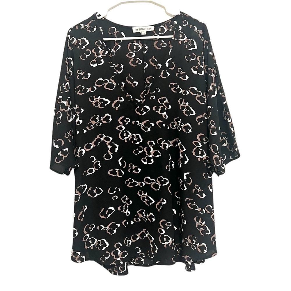 2/$30 By Together - Black & Brown V-Neck Animal Print Coverup/Top Size L